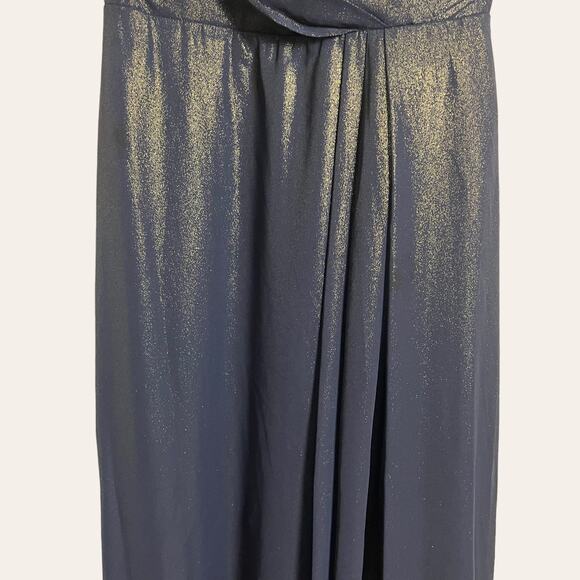 Dessy Collection 2874LS Midnight Gold Shimmer V Neck Wrap Maxi Dress Size 8 New - Picture 4 of 7